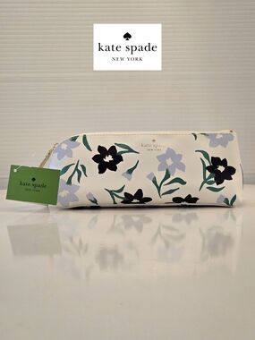 NWT kate spade Blue Floral Zip Pencil Pouch with ruler, eraser & sharpener